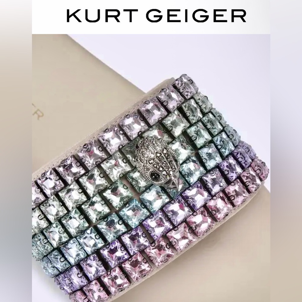 Kurt Geiger NIB Slide Sandals Meena Lg Pastel Crystals EagleHead w/Crystals Sz 7 - Picture 3 of 13